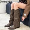 Retro Rivet Thick Heel Women Western Cowboy Fashion Slip on Knight Long Booties Autumn Winter De Mujer
