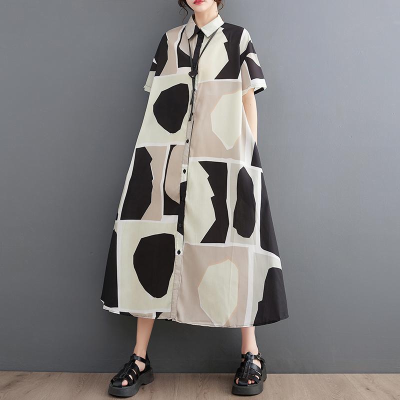 DIMANAF Plus Size Loose Dress Printing Women 2025 New Summer Casual Buttons Basic Style Shirt Dress Maxi