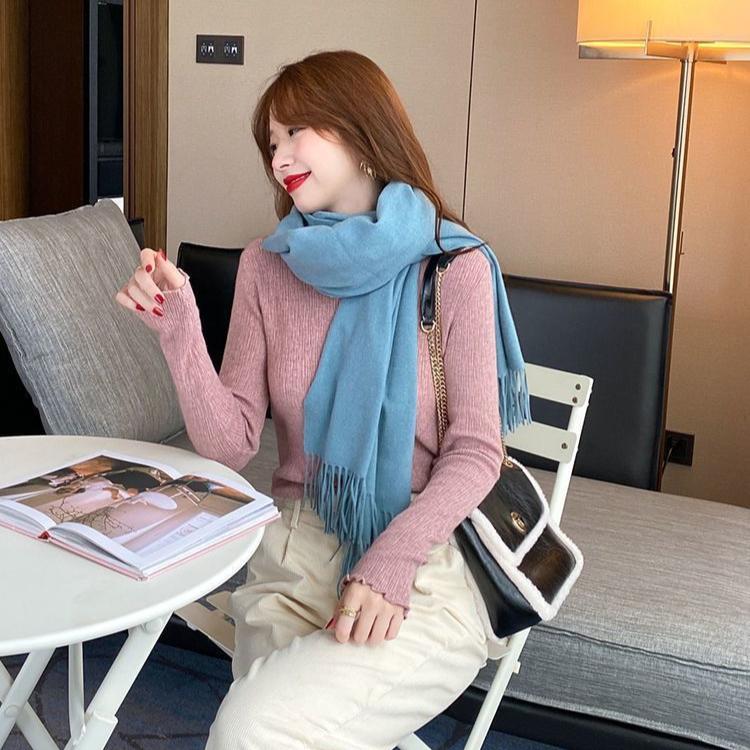 Ruffle Semi-high-neck Sweater for Women's Autumn and Winter Stylish with Base Layer Inside and Out Trendy and Casual Long-sleeved Pullover