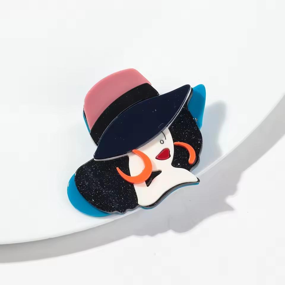 New Fashion Lady Acrylic Brooches for Women Cute Cartoon Glasses Girl Figure Badge Pins Casual Jewelry Clothes Accessories Gift
