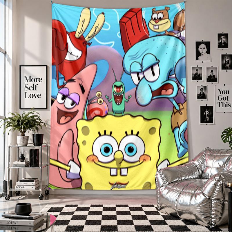 Wall TapestrySpongeBob Football Art Hanging Cloth Decorative Background Cover for Room Decoration