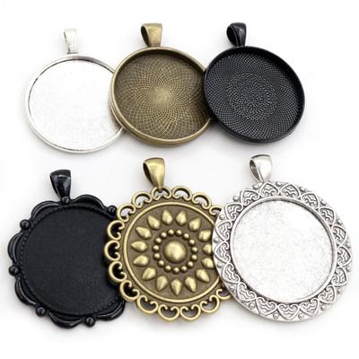 5 pièces 30 mm Taille intérieure Argent Antique Plaqué et Bronze et Noir Style Classique Cabochon Base Réglage Charms Pendentif