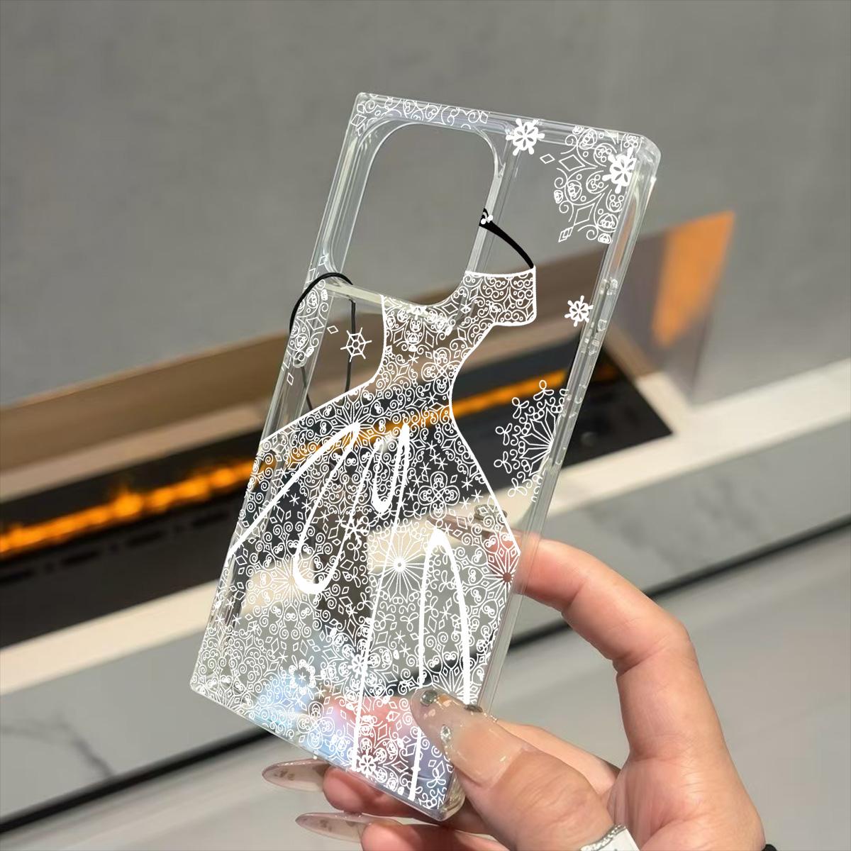 

Прозрачный квадратный чехол-бампер для iPhone 13 12 16 ProMax 15 Plus 14 Pro Max 11 Защита от окисления, Чехол с узором белого кружевного платья iphone 11 ProMax