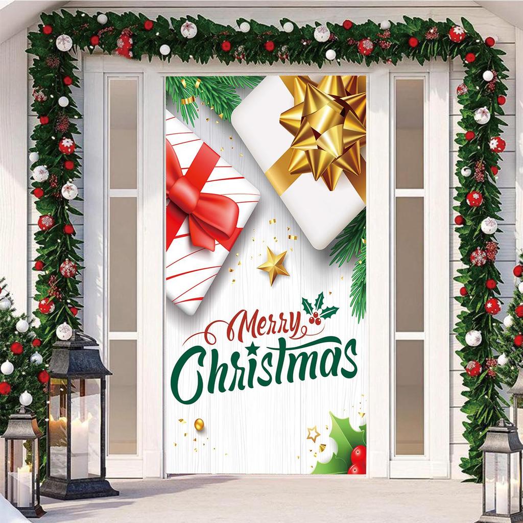 Four-Sided Stretch Christmas Door Cover - Easy Install with Festive Pattern