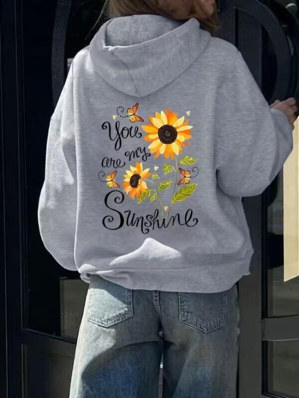 2025 Women's Sun Print Hoodie: Loose Fit, Long Sleeve Winter Pullover