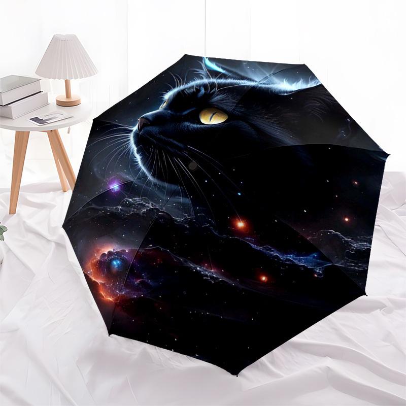 

1pc Galactic Cat Outdoor Umbrella - Automatic Opening/Closing, Portable 3-Fold Design with Iron Frame, Perfect Gift for Fans and Travelers, Suitable f