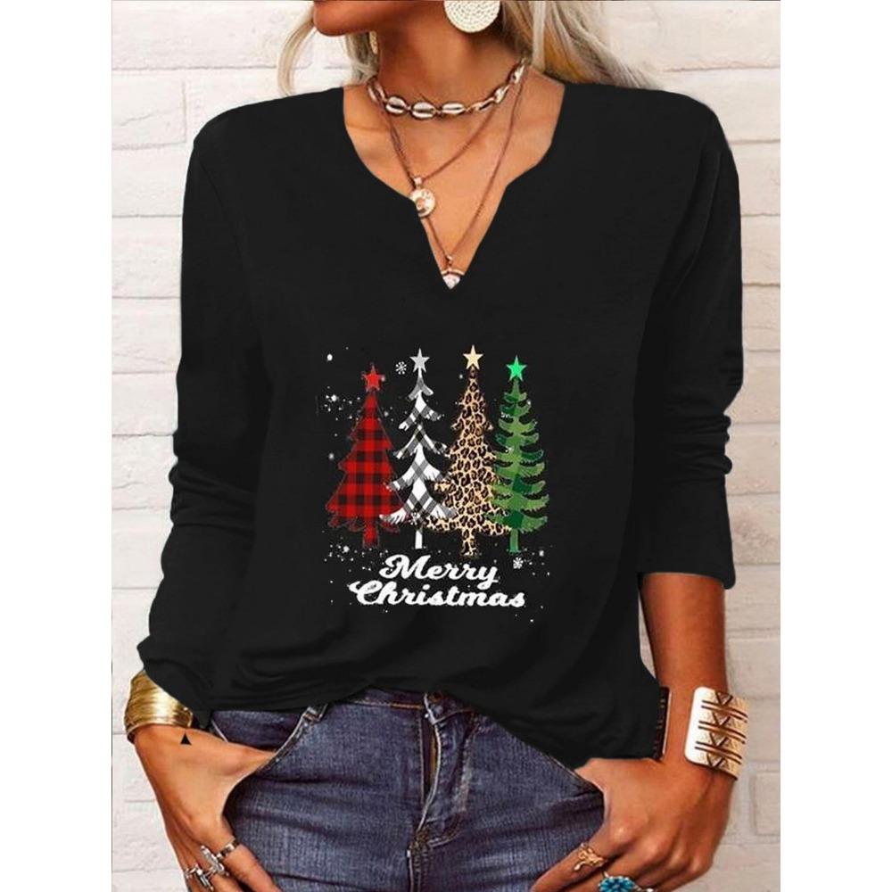 GMXIA Autumn Loose Long Sleeve Flower Bold V-neck T-shirt Base for Women