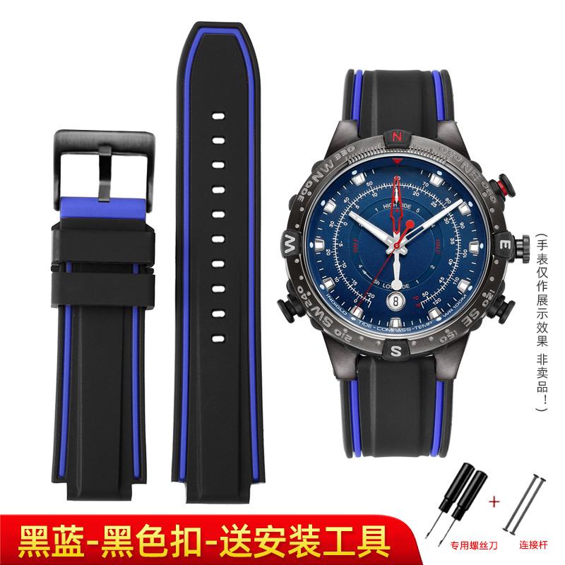 For Timex E-tide Compass Wrist Band T2N739 T2N720 T2N721 Convex Mouth 16mm Strap Waterproof Silicone Men's Watchband Bracelet