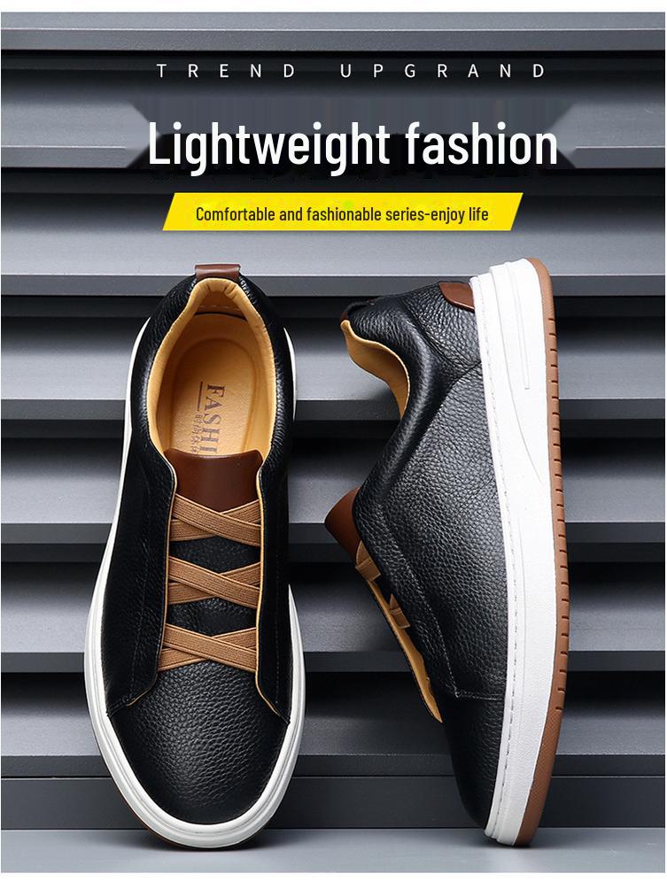 Herren Europäische High-End Weiße Leder-Sneaker - Dicksohlige, Slip-On Freizeit-Herbstschuhe