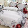 3pcs Christmas Snowflake Bedding Set White with Red and Silvery Ornaments (1Duvet Cover + 2Pillowcase, Without Core) for Winter