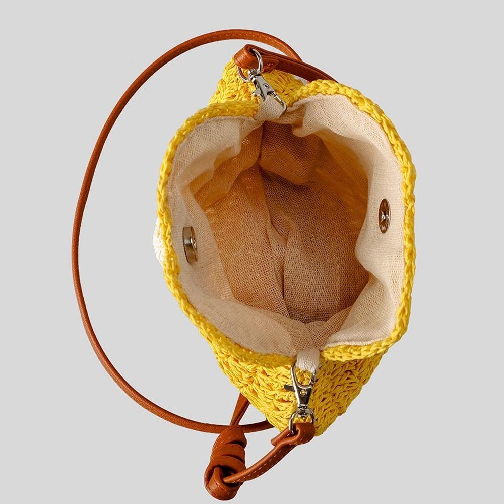 

Hollow Out Weave Straw Bag Flower Hollow Tote Bag Casual Beach Bag Spring жовтий