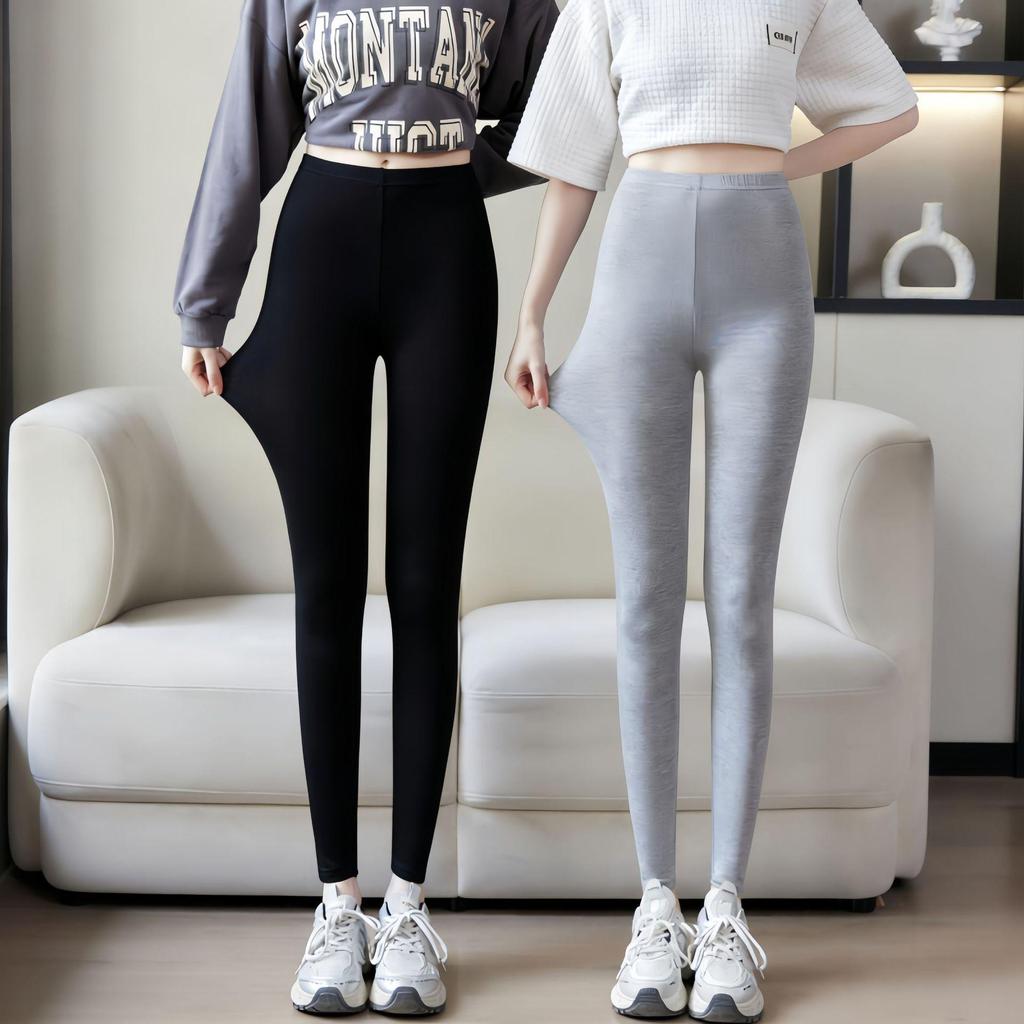 Women's Modal High-Waisted Leggings, Nine-Tenths Length, Skinny Fit, Plus Size, High Stretch, Slimming Yoga Pants for Spring/Summer.
