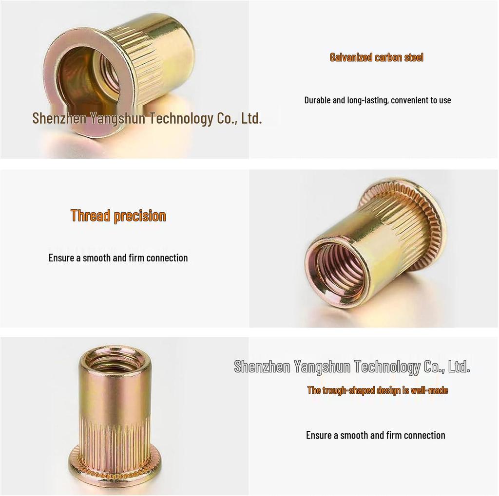 200-Piece Box: Carbon Steel Zinc Flat Head Ribbed Rivet Nut M3-M10 Threaded Insert