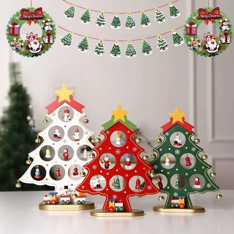 Wooden Christmas Tree Desktop Ornament DIY Mini Christmas Tree Decorations Window Display Ornament Adornos Navideños