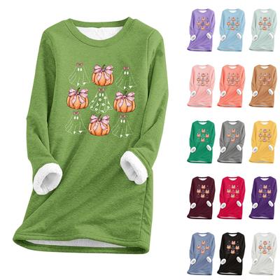 Women's Round Neck Halloween Print Thickened Plush Cashmere Warm Long Top