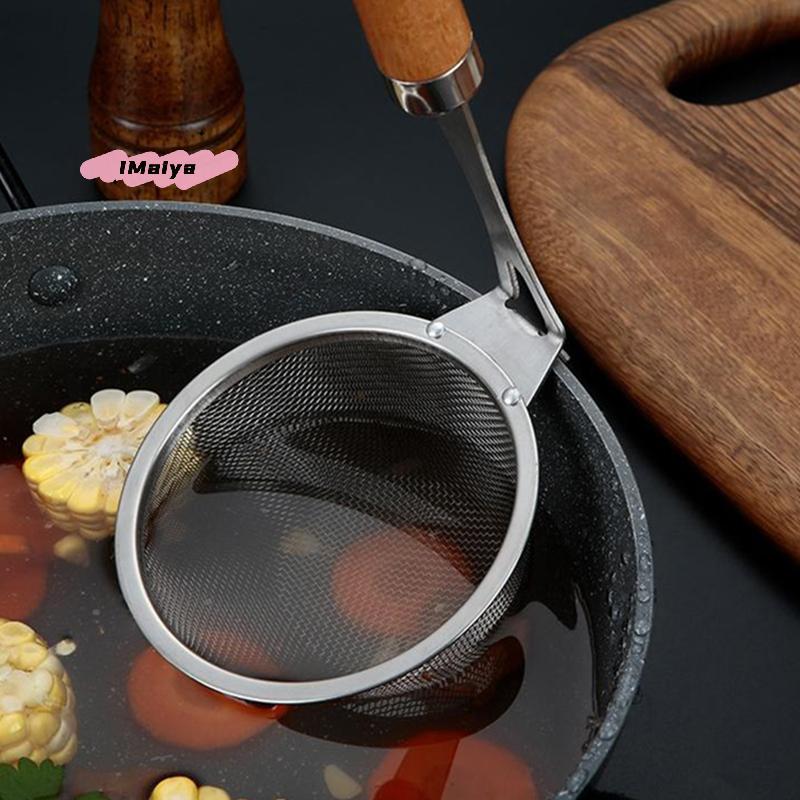 Stainless Steel Hot Pot Colander with Wood Handle Deep Noodle Drainer Frying Basket Sink Strainer for French Cooking