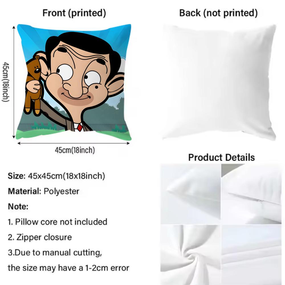 Anime M-Mr.BeanS Cushion Cover Premium Comfort Reversible Pillow Cover - Dual - Use Design for Home & Car