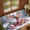Christmas Pink Moose Cartoon Entryway Floor Mat Christmas Cute Decorative Carpet Holiday Atmosphere Decoration