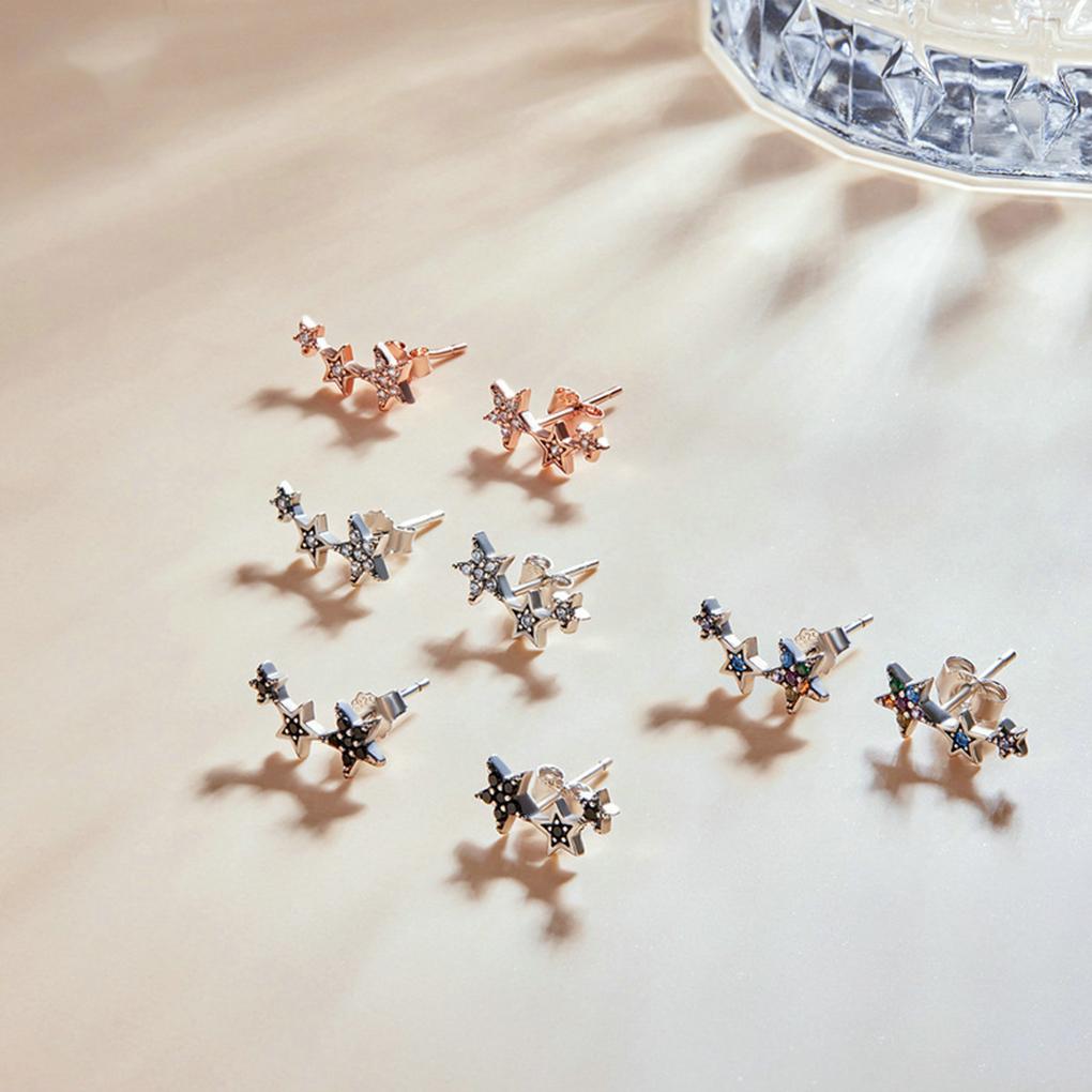 Silver Versatile 925 Sterling Silver Star Earrings Rainbow Multiple Crystals Lightweight Trendy