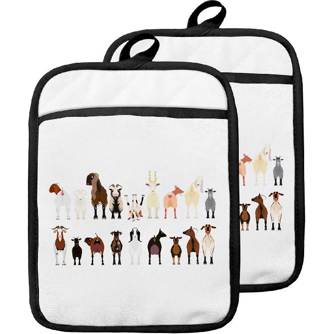 Goat Gifts Pot Holders with Pockets, Goat Gifts for Lovers Women, Farmhouse Oven Pot Holders Heat Resistant Oven Mitts Hot Pads for Kitchen Baking