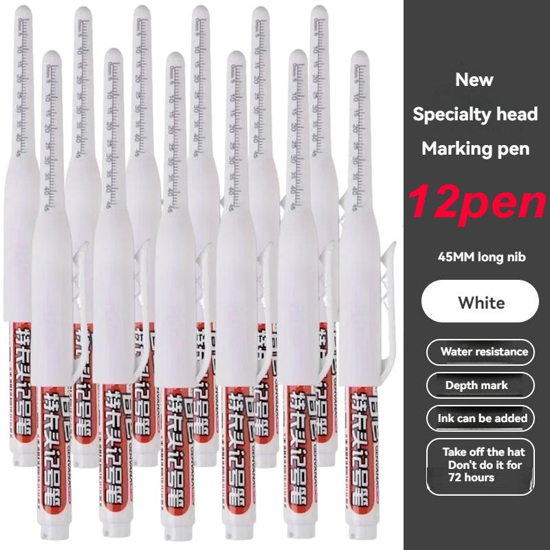 45mm Tip Waterproof Long Head Marker Pen set Quick-Dry Ink for Woodworking Construction Deep Hole Non-Toxic Black Red Blue White