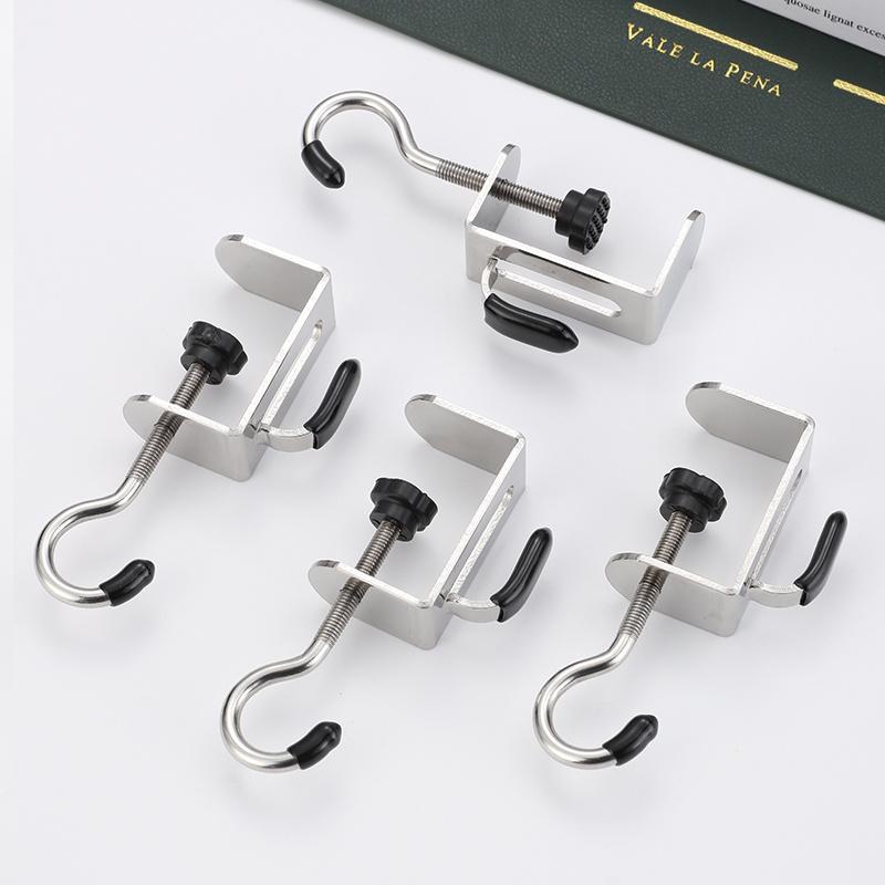 Stainless Steel Double Hook Removable Desk Hook for Backpacks - Side Mount for Student Desk, or Dormitory