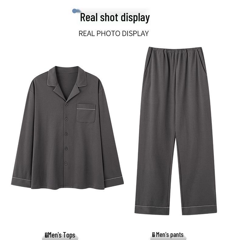 Men's 2025 Spring/Autumn Cotton Pajama Set - Long-Sleeved, High-End, Simple Two-Piece Homewear