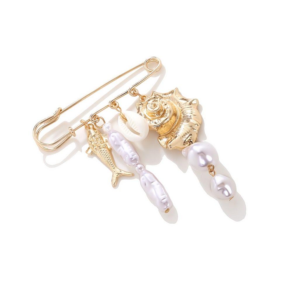 Pearl Pendant Ocean Element Brooch Gold Tone Tropical Fish Brooch Dress Pants Corsage