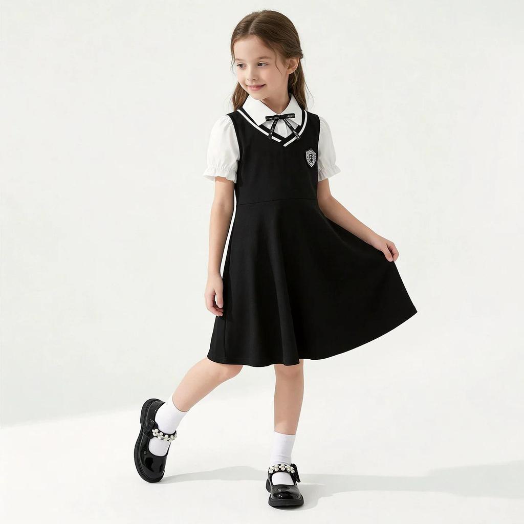 Girls' Academy-Style Graduation Dress: Stylish Fake Two-Piece Princess Outfit for Summer