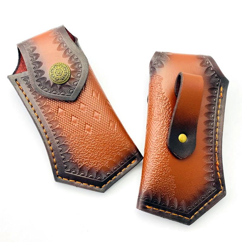 DIY Supplies Tool Parts Cowhide Portable Knife Sheath Holder Outdoor Camping Leather Case for Folding Blade Knife