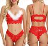 Festive Red Lace Lingerie with White Fur Trim - Camisole One-Piece