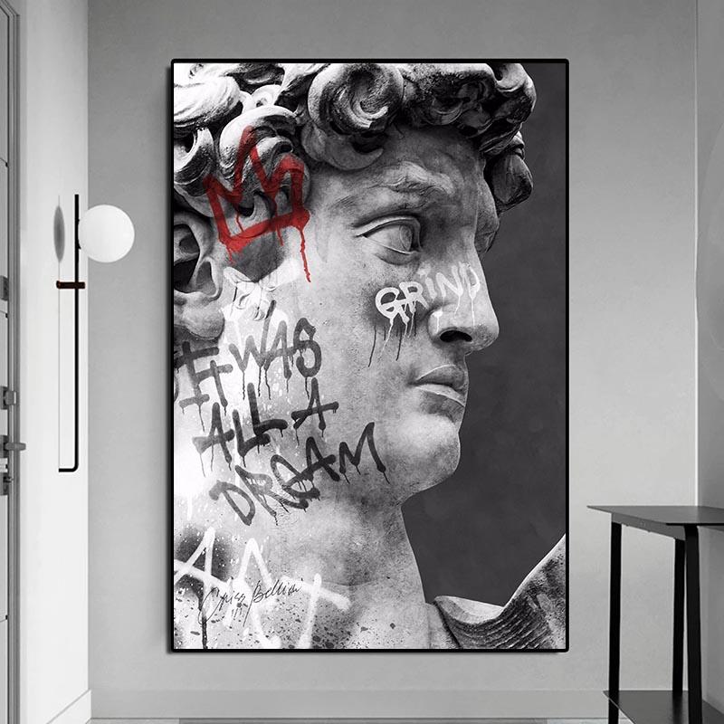 Rzeźba Davida Statua Malarstwo olejne Nowoczesne graffiti Sztuka Plakat i wydrukowany obraz ścienny do salonu
