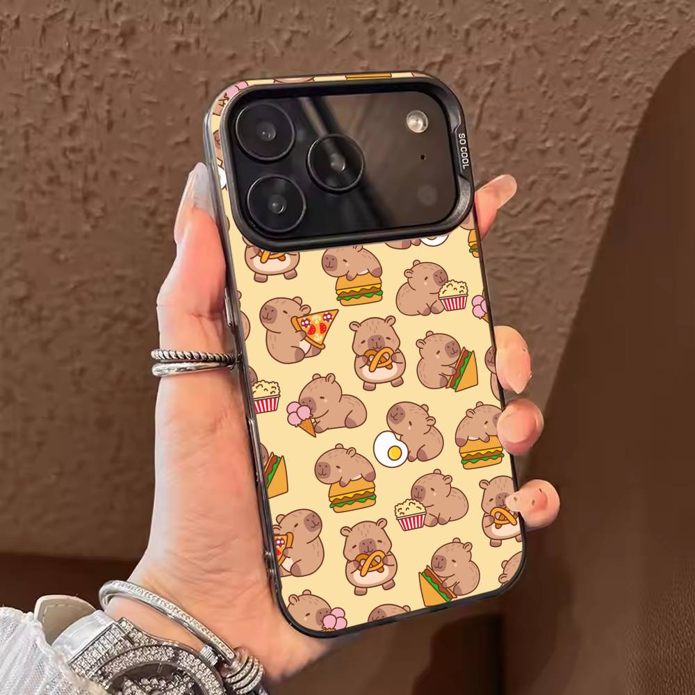 Cute C-Capybara  Phone Case For iPhone 17 16 15 14 13 12 11 Pro Max Plus Silver Candy Matte Cover