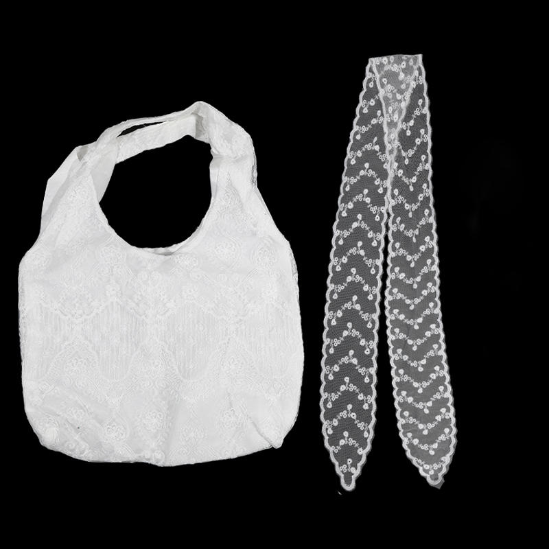 Elegant Travel Embroidery Lace Shoulder Bag Korean Style Large Capacity Women Sweet Tote Bag with Ribbons