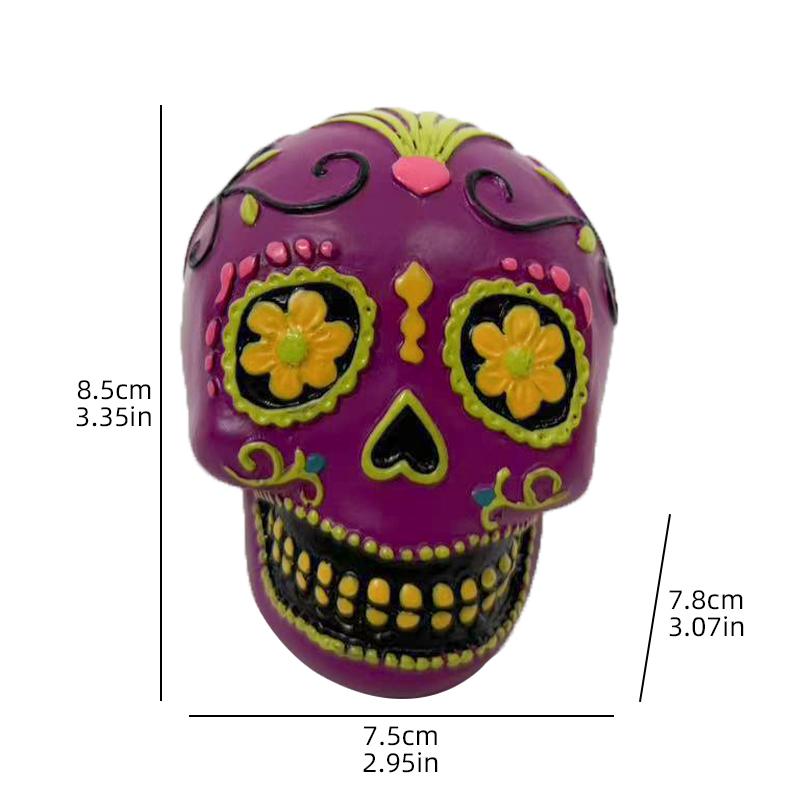 День мертвых Расписанная смолой статуэтка головы черепа Креативное декоративное украшение для праздничной памятной статуи