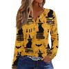 Women's Casual Long Sleeve T-Shirt with Halloween Print V-Neck Button for Parties
