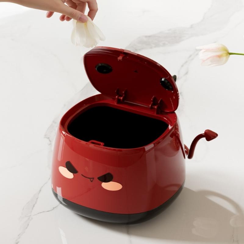 1Pc Cute Little Devil Shape Trash Can - Press-to-Open Lid Desktop Small Paper Basket for Office Bedroom Living Room Storage