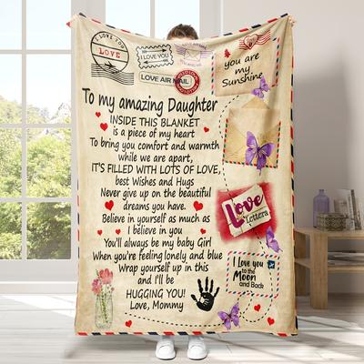 Airmail Letter Message To My Daughter Birthday Gifts Fleece Blanket Soft Warm Flannel Towel Quilt Bed Throw Blankets Bedspread