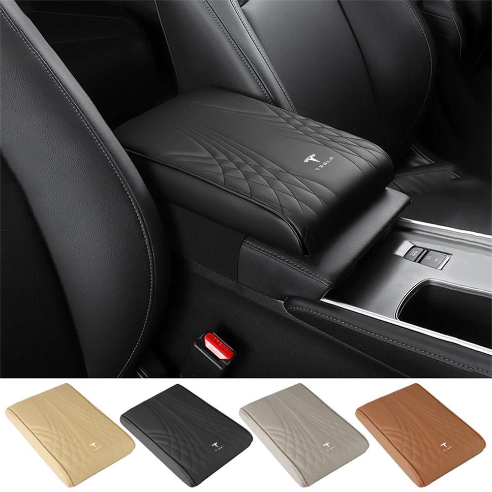 Car Leather Armrest Box Height Pad Center Console Cover For Tesla Model 3 Y S X Roadster Cybertruck Juguete SpaceX Accessories