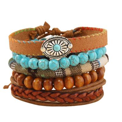 Summer New Hot Sale Simple Fashion Bohemian Small Flower Turquoise Beaded Wooden Bead Five-piece Bracelet