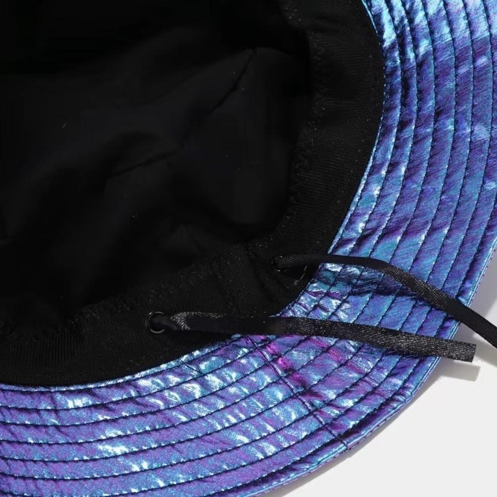 Leather Luminous Bucket Hat Wide Brim Shiny Sun Cap Laser Rainbow Fisherman Hat  Outdoor Travel