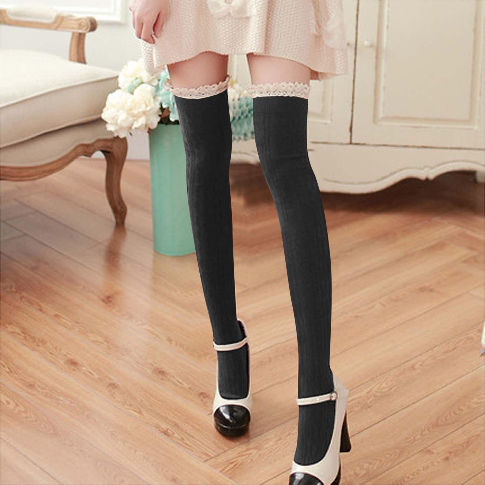 

Women Lady Warm Cotton Thigh High Long Stockings Knit Over Knee Lace Socks Free Size чёрный