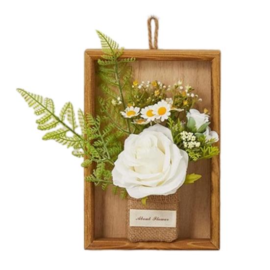 Artificial Plants Wall Decor, Rustic Farmhouse Wall Hanging Planter, Vintage Wood Framed Fake Plants Holder for Indoor Living Room, Kitchen, Bedroom