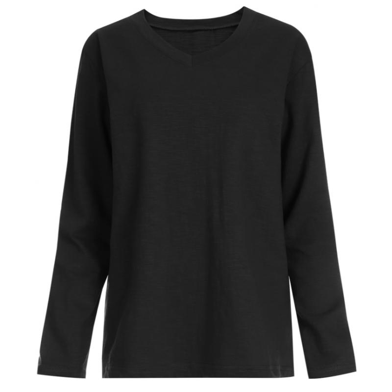 Shop   Women Basic V Neck Slub CoTTon Long sleeVe T shirT whiTe Dai Wsh 1056