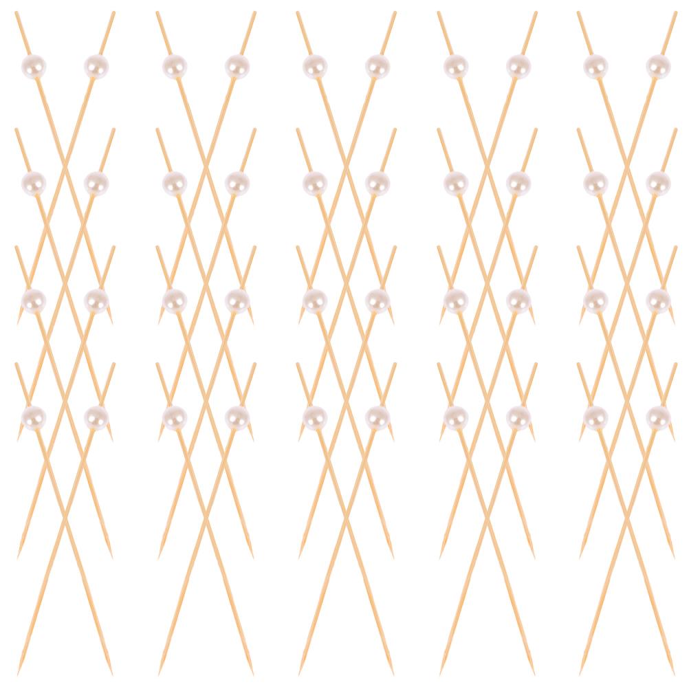 100pcs Fruit Bamboo Pearl Topper Decorative Cocktail Picks For Party Appetizers Sandwich Skewers Disposable Food Picks Bar Tools белый