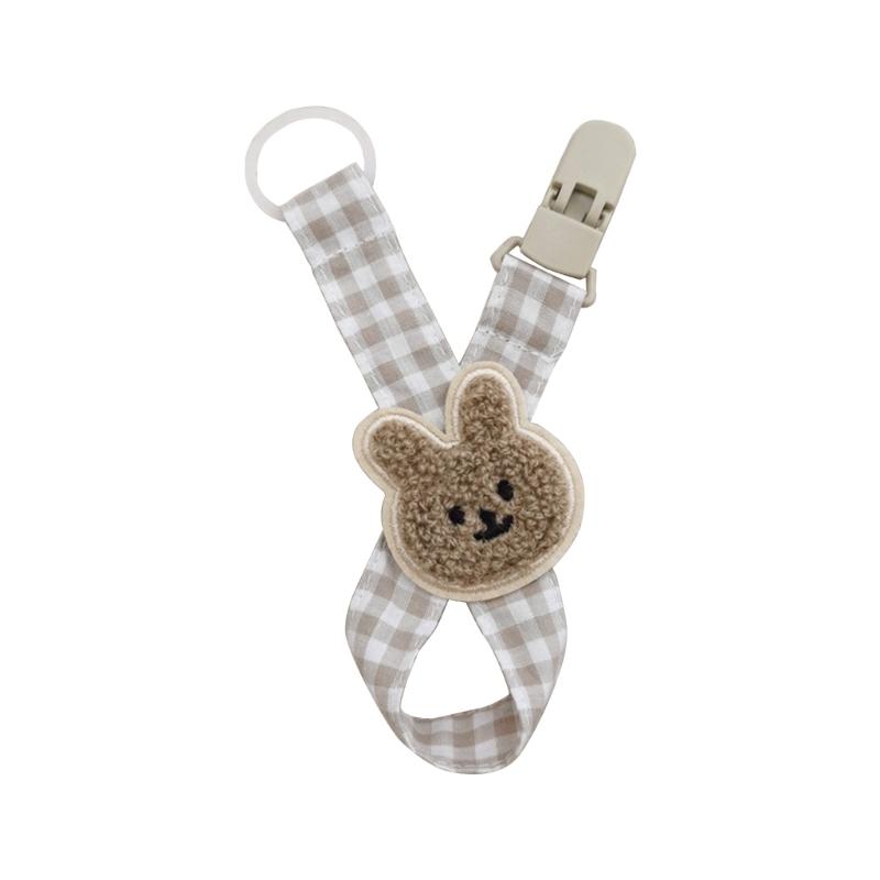 Stylish Newborn Pacifier Holder with Bear Rabbit Decorations Cloth Wood Pacifier Clip Gift for Baby Showers & Birthdays