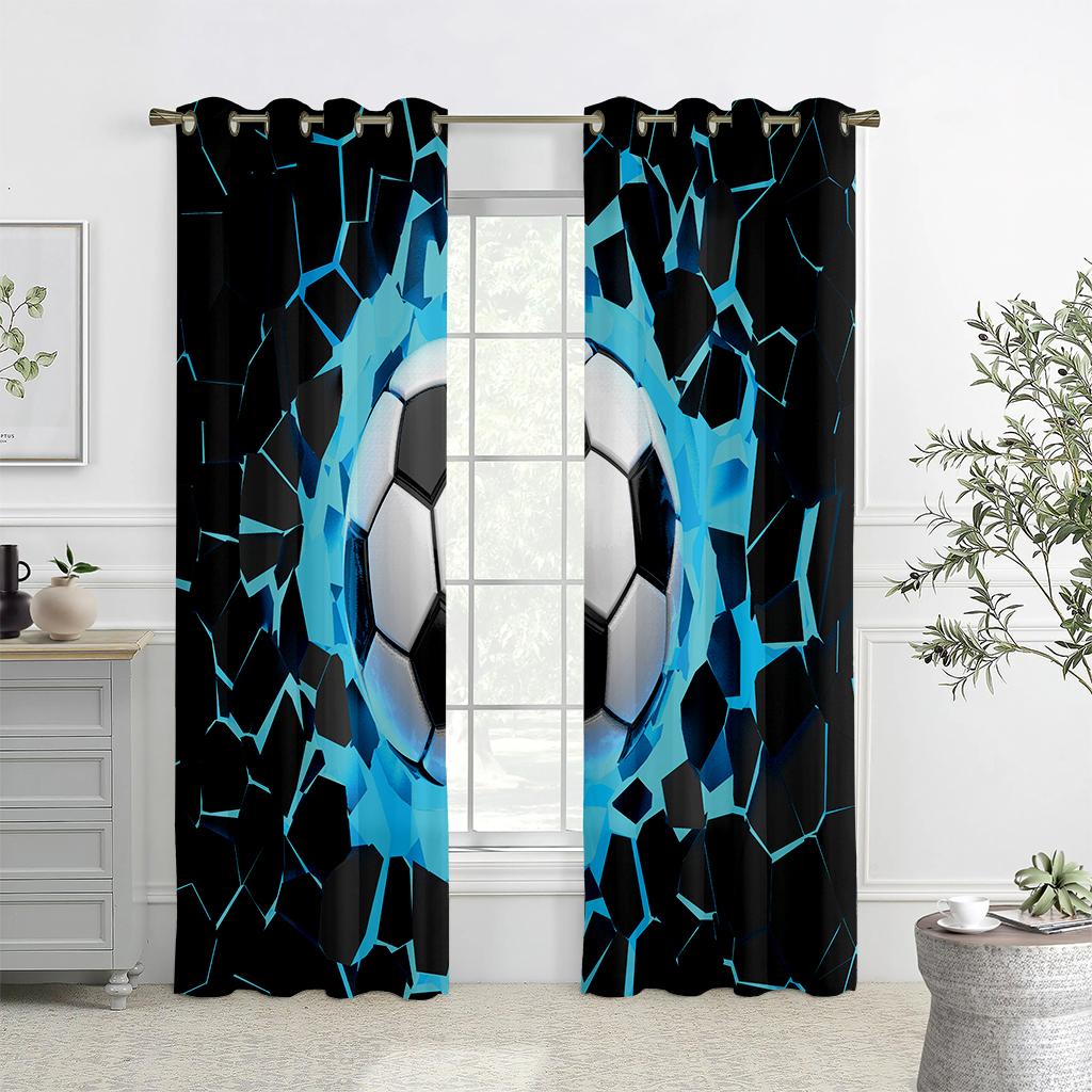 Children's Favorite Football Curtains, 2 Panels, Soccer Lovers, Home Decor, Living Room, Bedroom, Balcony, Kids Room