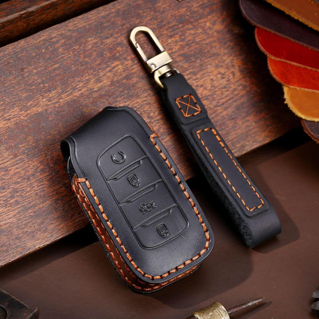 Crazy Horse Leather Key Cover for Changan CS75plus, Oushang X7, Yidong, and CS35