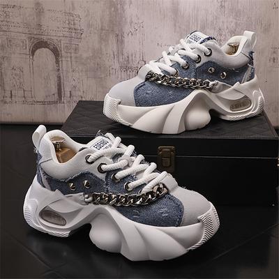 Neue Mode Einfarbig Klobiger Absatz Herren Sneaker Lässig Leder Plateau Flach Sportschuhe Designerschuhe Zapatillas Hombre