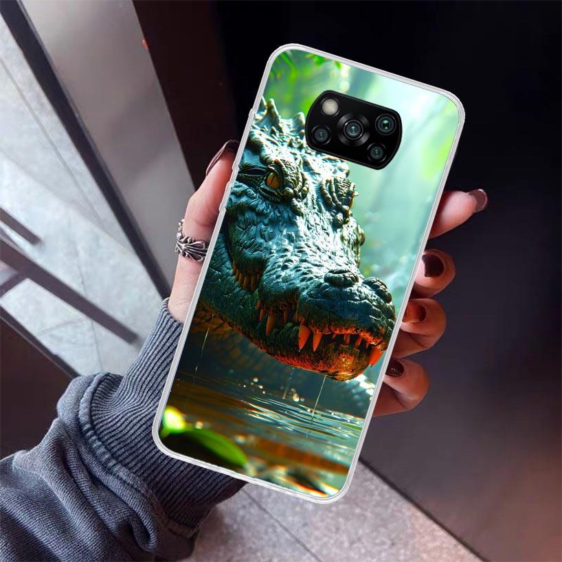 Crocodile Animal Phone Case For Xiaomi Poco X5 X6 X7 Pro F7 Ultra M7 Redmi 15C 15 13C 13 12C 12 10 10C 10A 9 9C 9T 9A Cover Poco